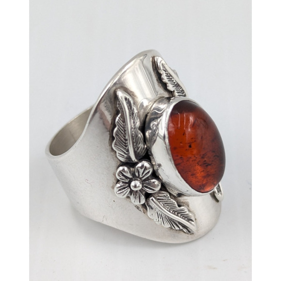 Vintage Carol Felley Sterling Silver Amber Wide Ring Sz 8 12g Southwest - Picture 3 of 12